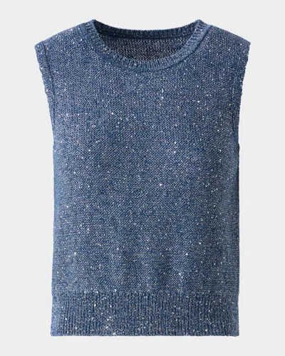 Akris Sleeveless Sequined Linen Cotton Sweater In Blue