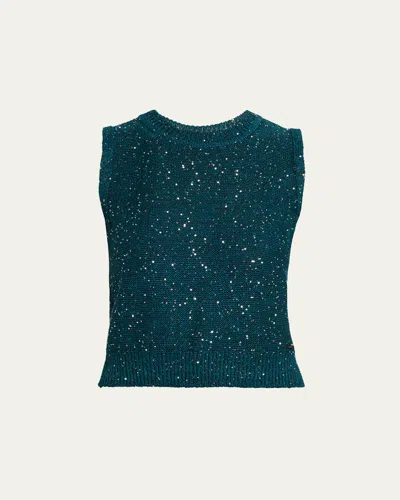 Akris Sleeveless Sequined Linen Cotton Sweater In Blue