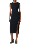 Akris Sleeveless Zip Slit Wool Blend Sheath Dress In Black