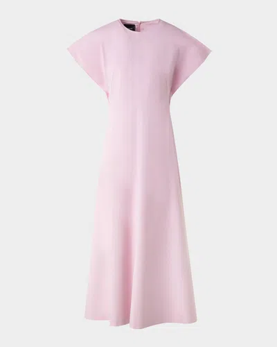 AKRIS SLIT-SLEEVE DENIM STRETCH A-LINE MIDI DRESS