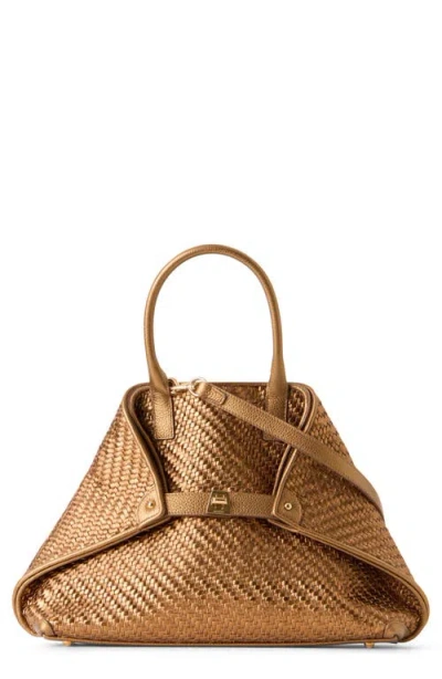 Akris Small Ai Woven Leather Shoulder Bag In Broncegold