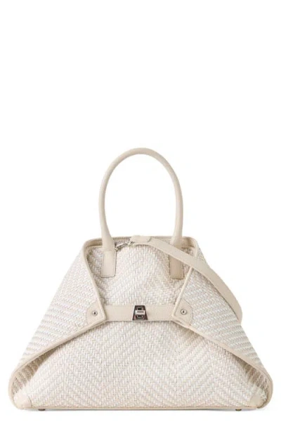 Akris Small Ai Woven Leather Tote In 123 Ecru Alabaster