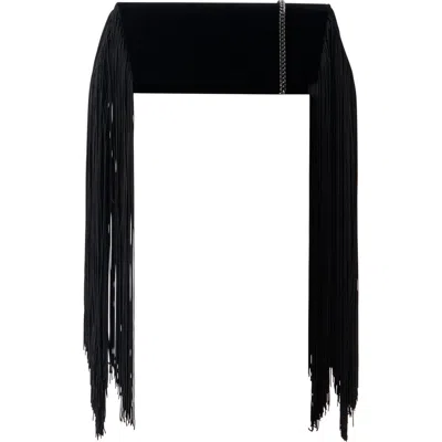 Akris Small Anouk Fringe Velvet Trapezoid Clutch In Black