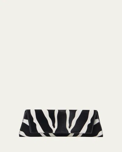 Akris Small Zebra-print Calf Hair Clutch Bag In Black