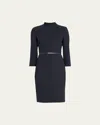 Akris Split-neck Double-face Wool Sheath Dress In Black
