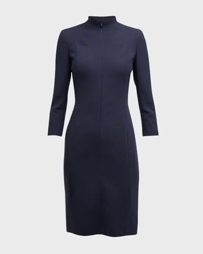 Akris Split-neck Double-face Wool Sheath Dress In Blue