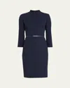 Akris Split-neck Double-face Wool Sheath Dress In Blue