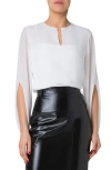 Akris Split Sleeve Silk Georgette Top In Ecru