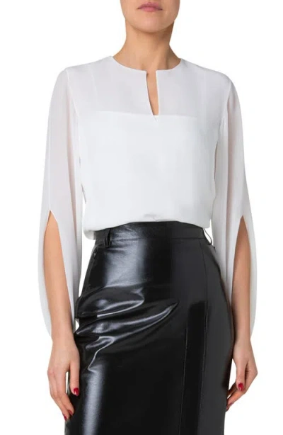 Akris Split Sleeve Silk Georgette Top In Ecru
