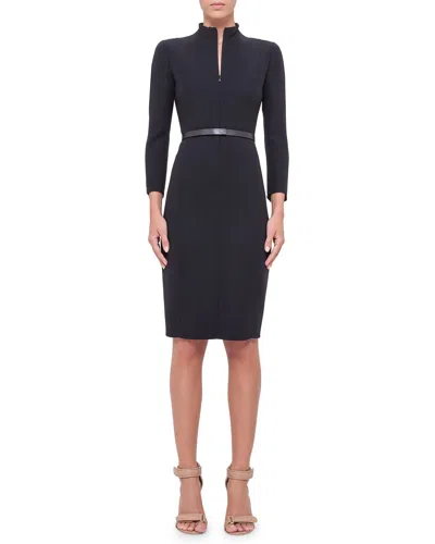 Akris Split-neck Double-face Wool Sheath Dress In Black