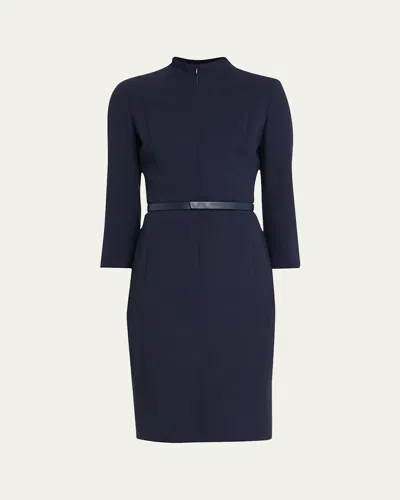 Akris Split-neck Double-face Wool Sheath Dress In Blue