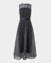 Akris Square Embroidered Tulle Sleeveless Midi Dress In Black-ecru
