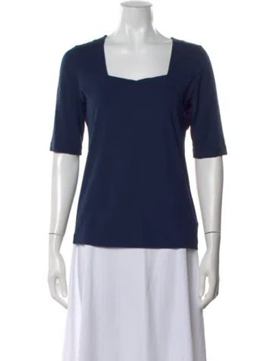 Pre-owned Akris Square Neckline Three-quarter Sleeve Top In Blue
