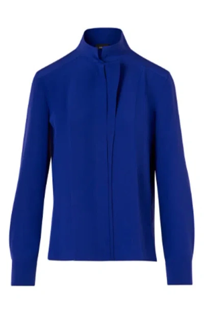 Akris Stand Collar Silk Crepe Shirt In Blue