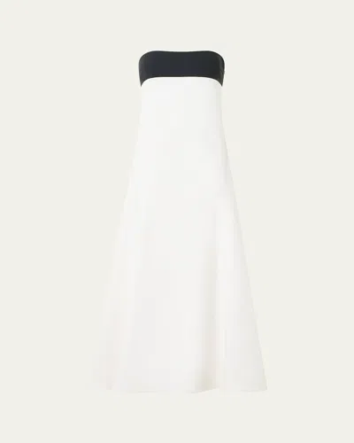 Akris Strapless Denim A-line Ankle Dress In White