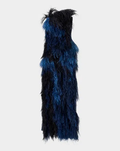AKRIS STRAPLESS OSTRICH FEATHER GOWN