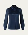 Akris Stretch Silk Satin Button-down Blouse In Blue