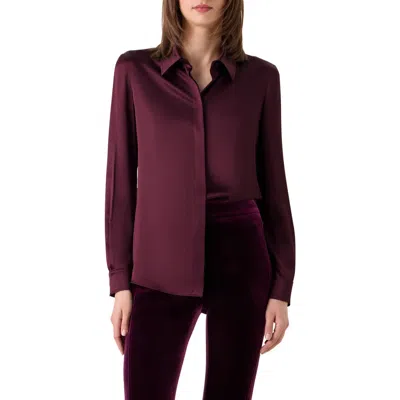 Akris Stretch Silk Satin Button-up Top In Red