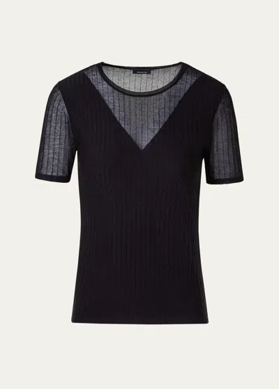 Akris Stripe Structured Knit Sweater Top In Black