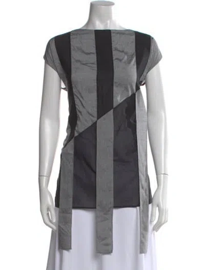 Pre-owned Akris Striped Bateau Neckline Top In Gray