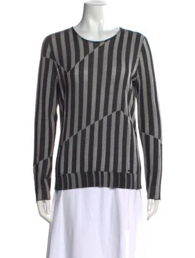 Pre-owned Akris Striped Crew Neck Sweater In Black/white