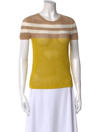 Pre-owned Akris Striped Crew Neck Top In Yellow