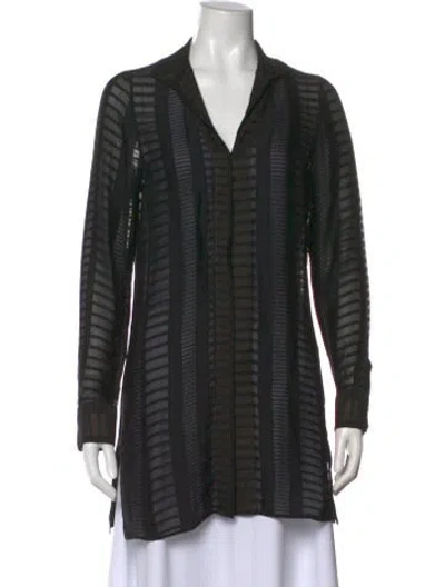 Pre-owned Akris Striped Long Sleeve Blouse In Black