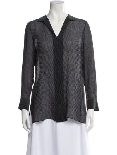 Pre-owned Akris Striped Long Sleeve Blouse In Gray