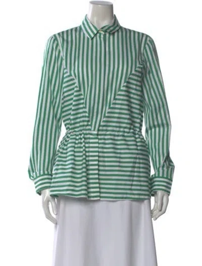 Pre-owned Akris Striped Long Sleeve Blouse In Green