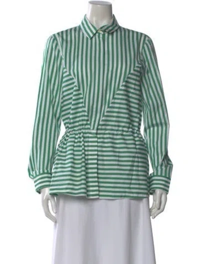 Pre-owned Akris Striped Long Sleeve Blouse In Green