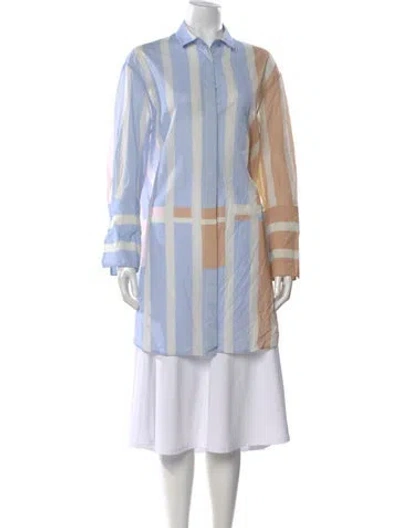 Pre-owned Akris Striped Long Sleeve Button-up Top In Multi