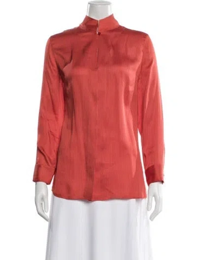 Pre-owned Akris Striped Long Sleeve Button-up Top In Orange