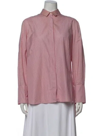 Pre-owned Akris Striped Long Sleeve Button-up Top In Red