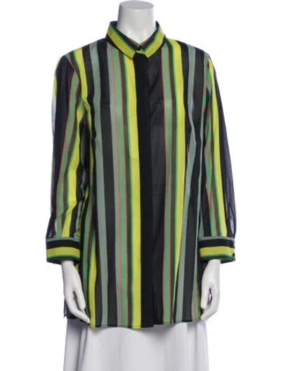 Pre-owned Akris Striped Long Sleeve Button-up Top W/ Tags In Green
