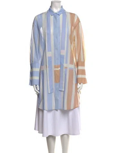 Pre-owned Akris Striped Long Sleeve Button-up Top W/ Tags In Multi