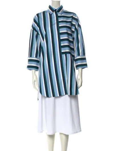 Pre-owned Akris Striped Long Sleeve Tunic In Blue