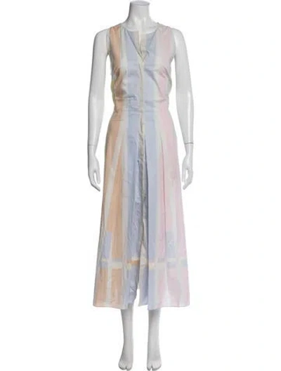 Pre-owned Akris Striped Midi Length Dress In Gray