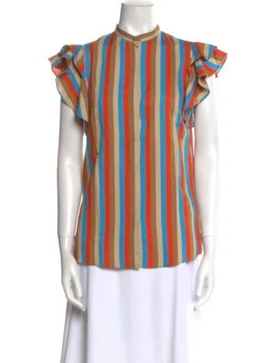 Pre-owned Akris Striped Mock Neck Blouse In Neutral
