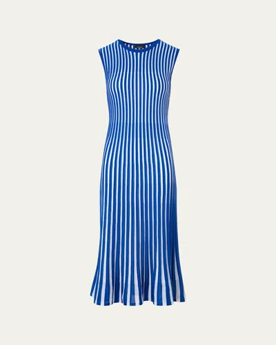 Akris Striped Plisse Silk Knit Midi Dress In Blue