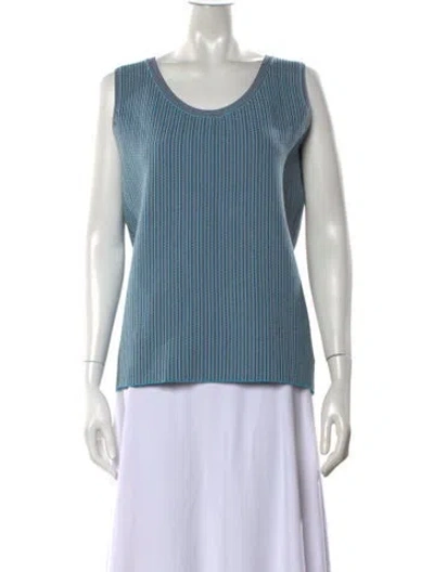 Pre-owned Akris Striped Scoop Neck Top In Blue