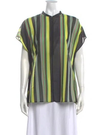 Pre-owned Akris Striped Short Sleeve Blouse In Black