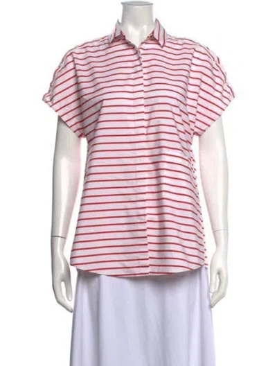 Pre-owned Akris Striped Short Sleeve Button-up Top In Multi
