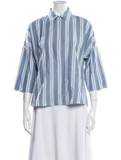 Pre-owned Akris Striped Three-quarter Sleeve Top In Blue