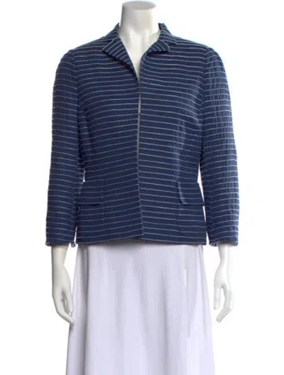 Pre-owned Akris Striped Three-quarter Sleeve Top In Blue