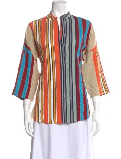 Pre-owned Akris Striped Three-quarter Sleeve Top In Orange