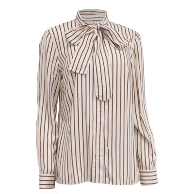 Pre-owned Akris Striped Tie-neck Blouse In White Viscose