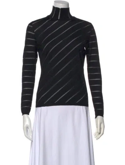Pre-owned Akris Striped Turtleneck Sweater In Black