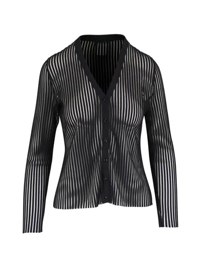 Akris Striped V-neck Cardigan In Black
