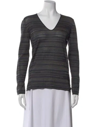 Pre-owned Akris Striped V-neck Top In Blue