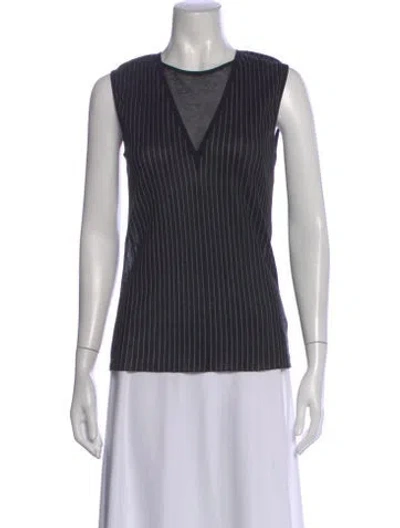 Pre-owned Akris Striped V-neck Top W/ Tags In Black